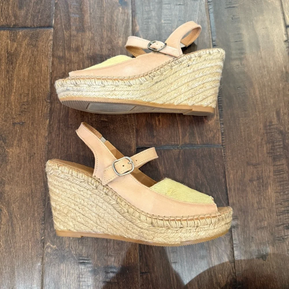 Anthropologie Naguisa Ruca Wedge Espadrilles Yellow Tan size 7